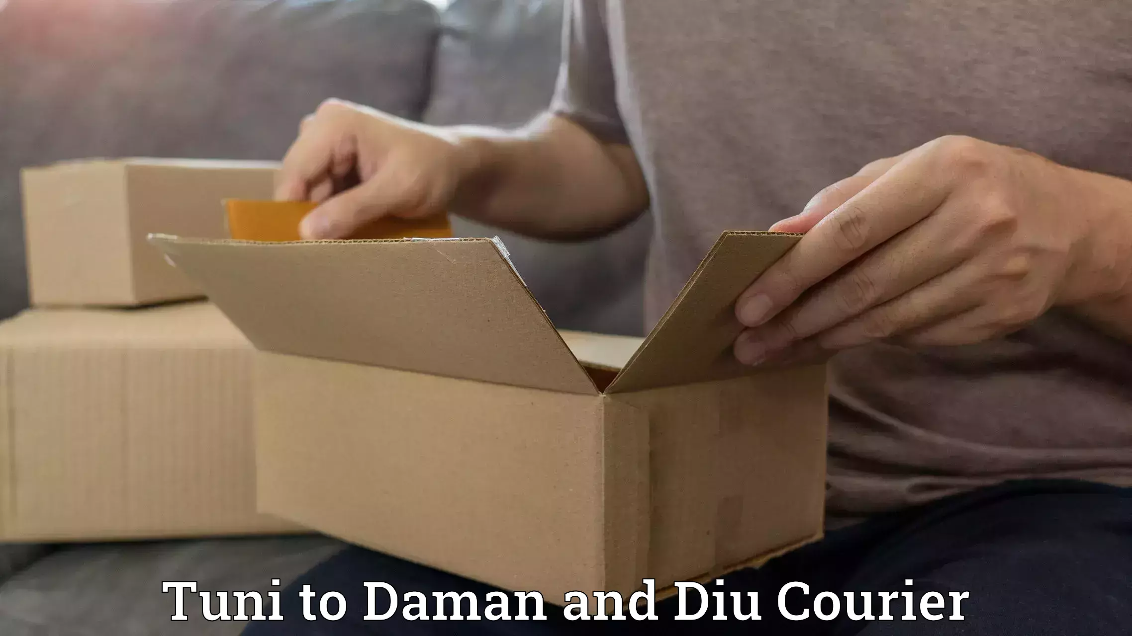 On-time shipping guarantee Tuni to Daman and Diu
